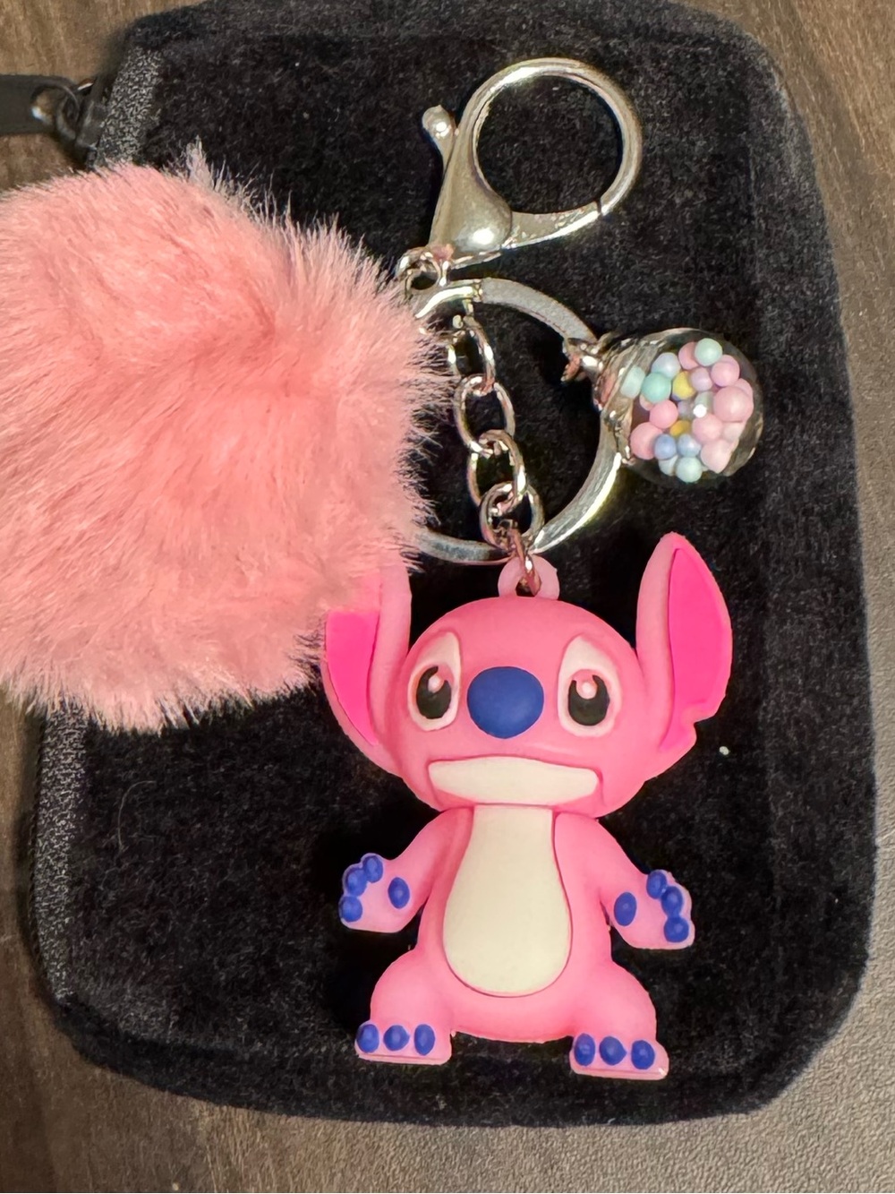 Pink Stitch Keychain with Pom
